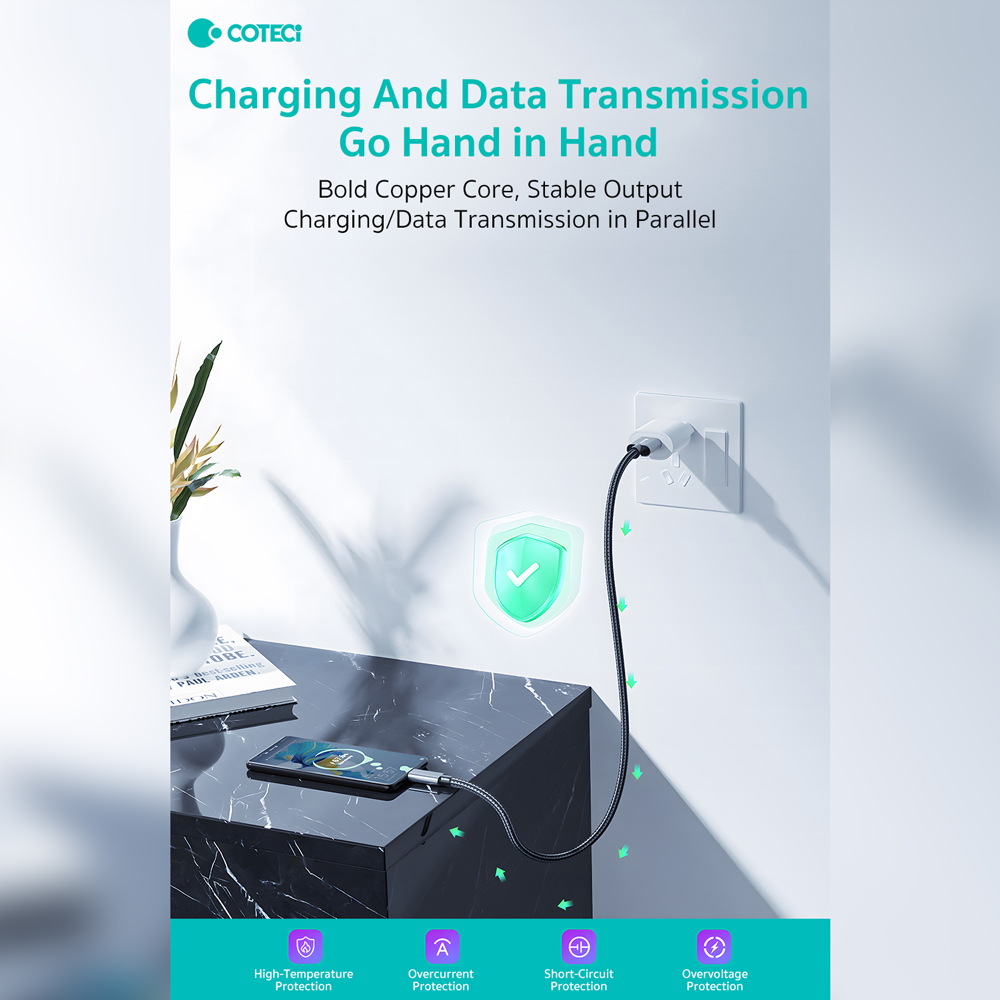 Data kabl Coteci 87313 60W 10 Gbps USB 3.0 na Type C crni 1m
