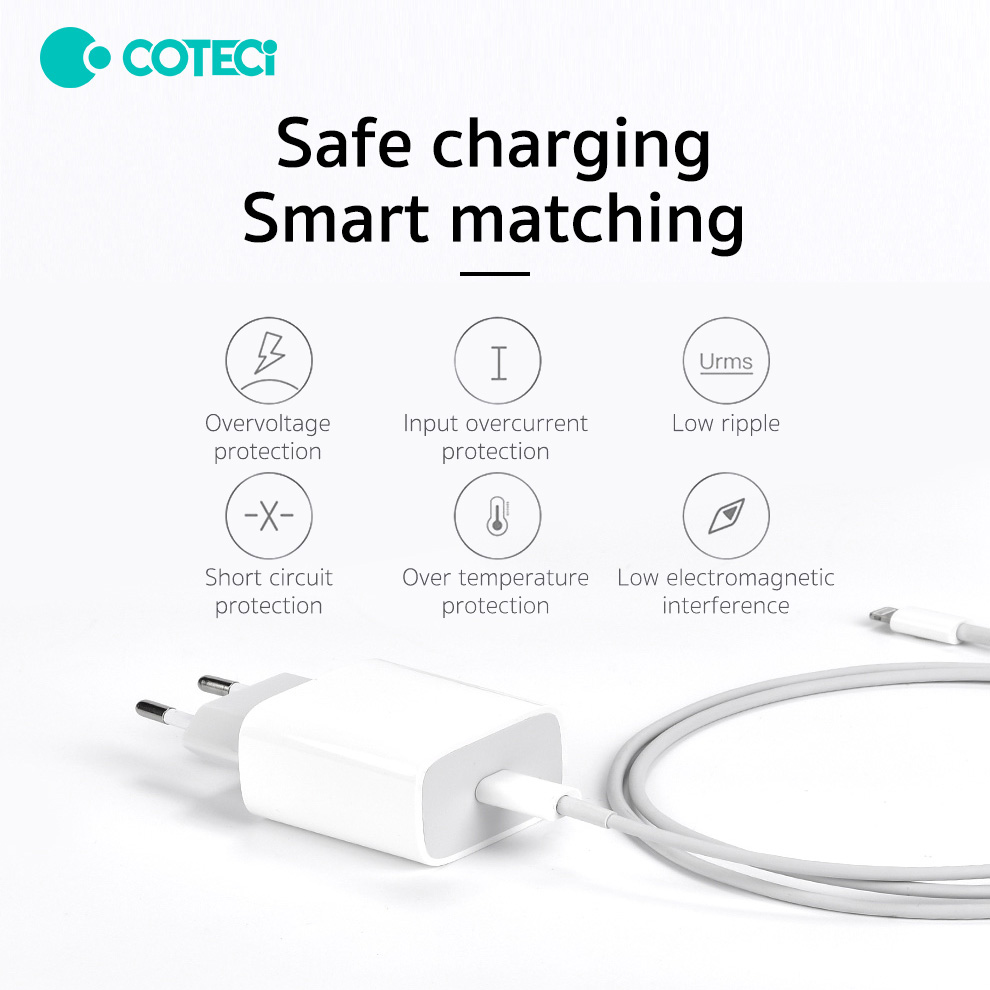 Kucni punjac Coteci CS5193 20W sa PD na lightning kablom beli