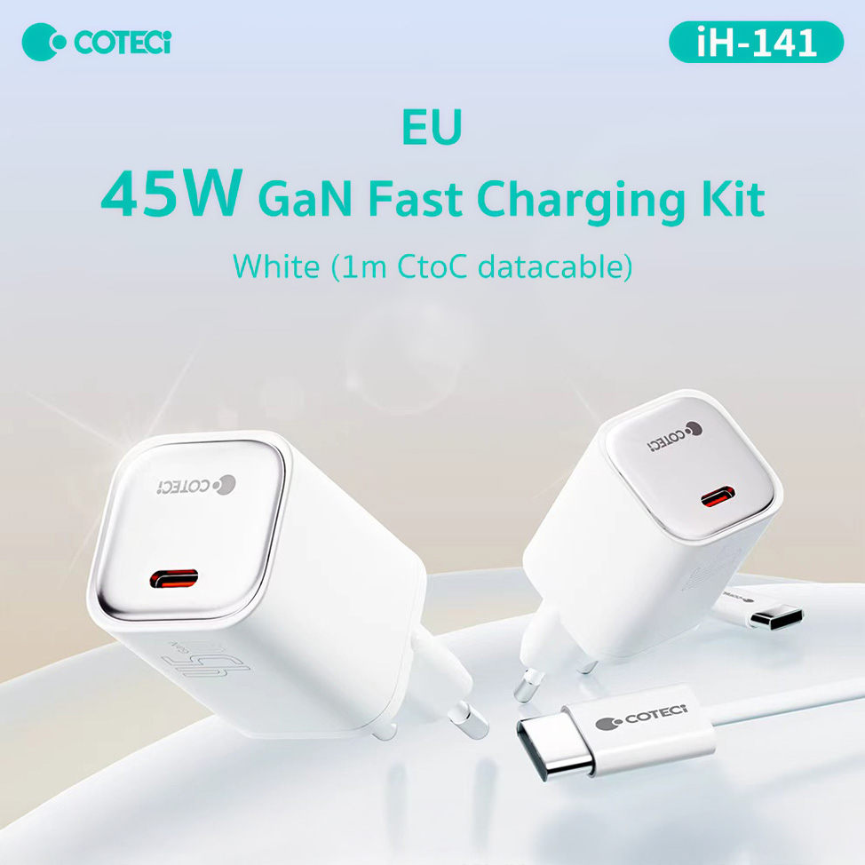 Kucni punjac Coteci iH-141 45W GaN sa PD na Type C kablom beli
