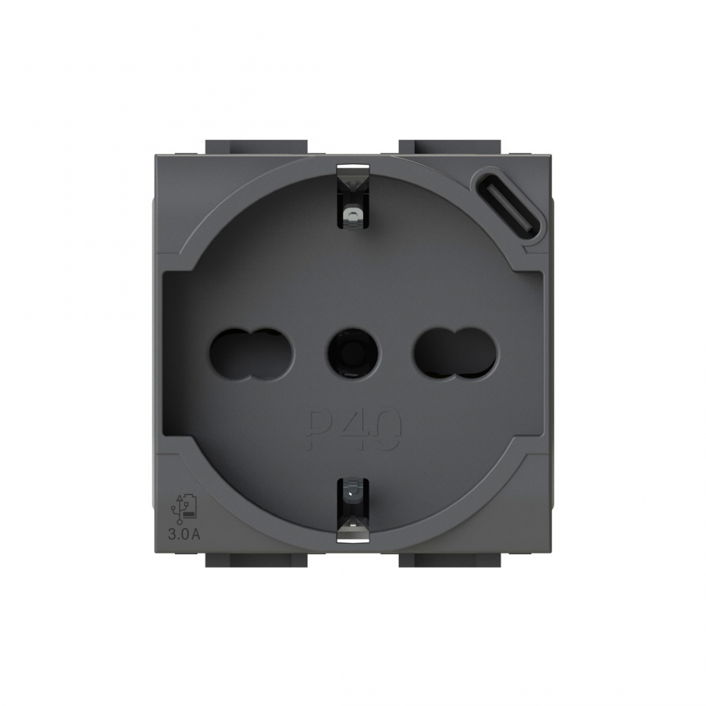 Uticnica USB P40 (1 suko+1 USB C) Vimar Arke crna 4B.V19.P40.USB