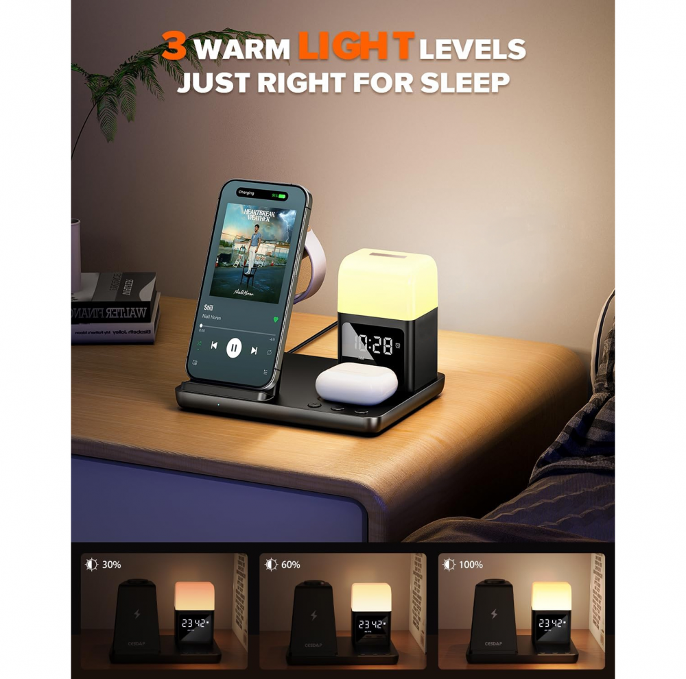 Desktop drzac za mobilni telefon Z18 6u1 (wireless punjac za mobilni telefon, slusalice i Apple smart watch)