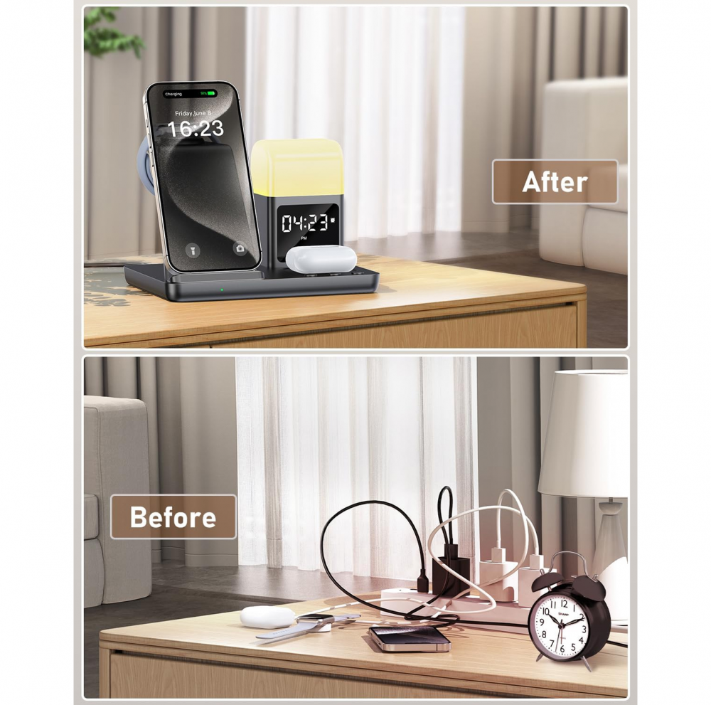 Desktop drzac za mobilni telefon Z18 6u1 (wireless punjac za mobilni telefon, slusalice i Apple smart watch)