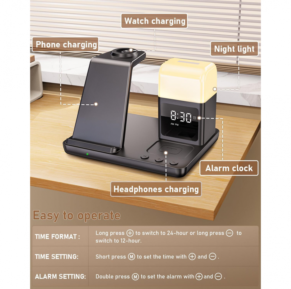 Desktop drzac za mobilni telefon Z18 6u1 (wireless punjac za mobilni telefon, slusalice i Apple smart watch)