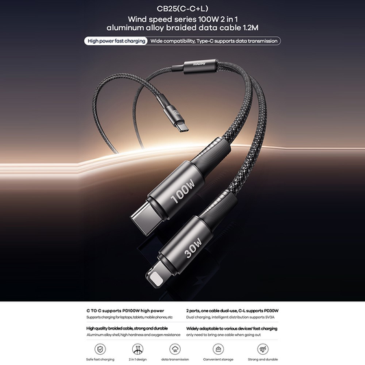 Data kabl REMAX Wind speed CB25 100W 2u1 Type C na Type C/Lightning 1.2m