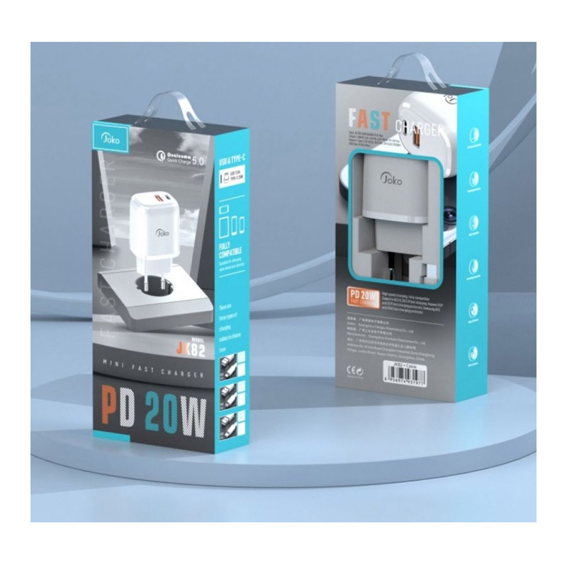 Kucni punjac KONFULON JK82 + DC64 PD 20W, QC 18W, sa kablom USB na Lightning beli