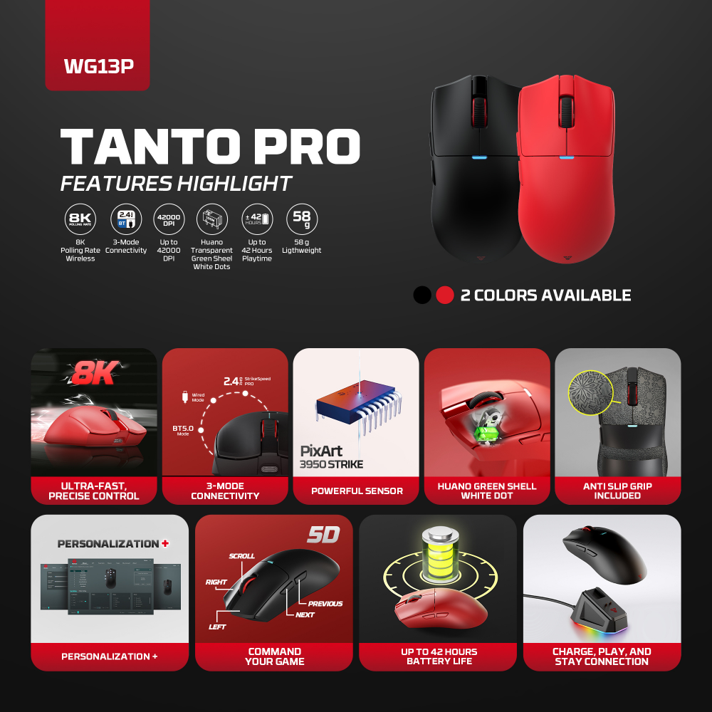 Mis Wireless Gaming Fantech WG13P Tanto Pro P crveni