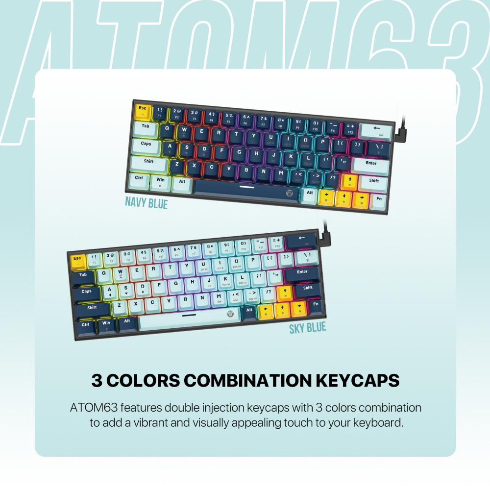 Tastatura Mehanicka Gaming Fantech MK874V2 RGB Atom 63 Mizu Navy (rosie switch)