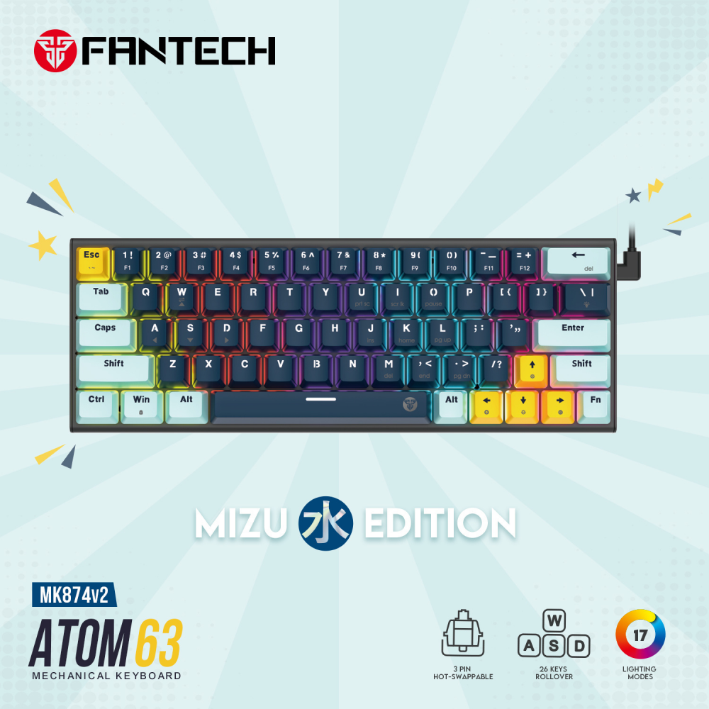 Tastatura Mehanicka Gaming Fantech MK874V2 RGB Atom 63 Mizu Navy (taro switch)