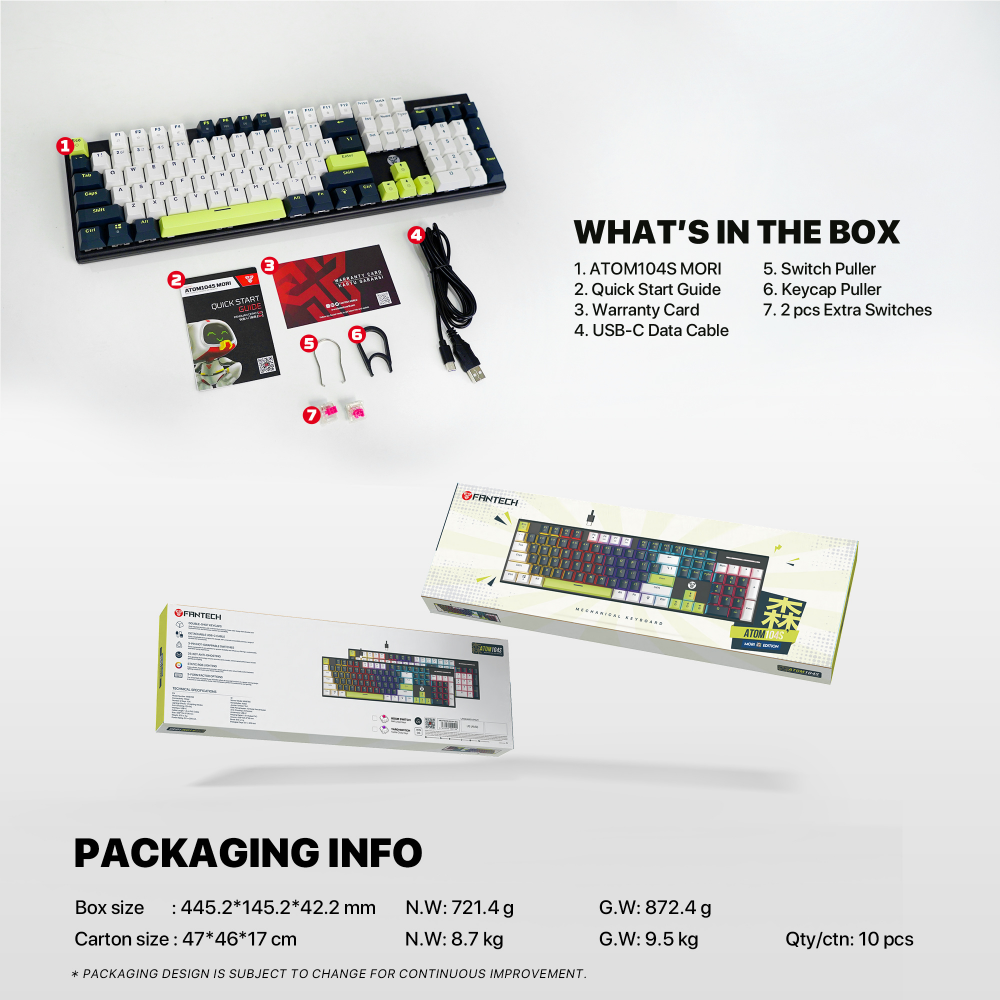 Tastatura Mehanicka Gaming Fantech MK878S RGB Atom 104S Mori plava (taro switch)