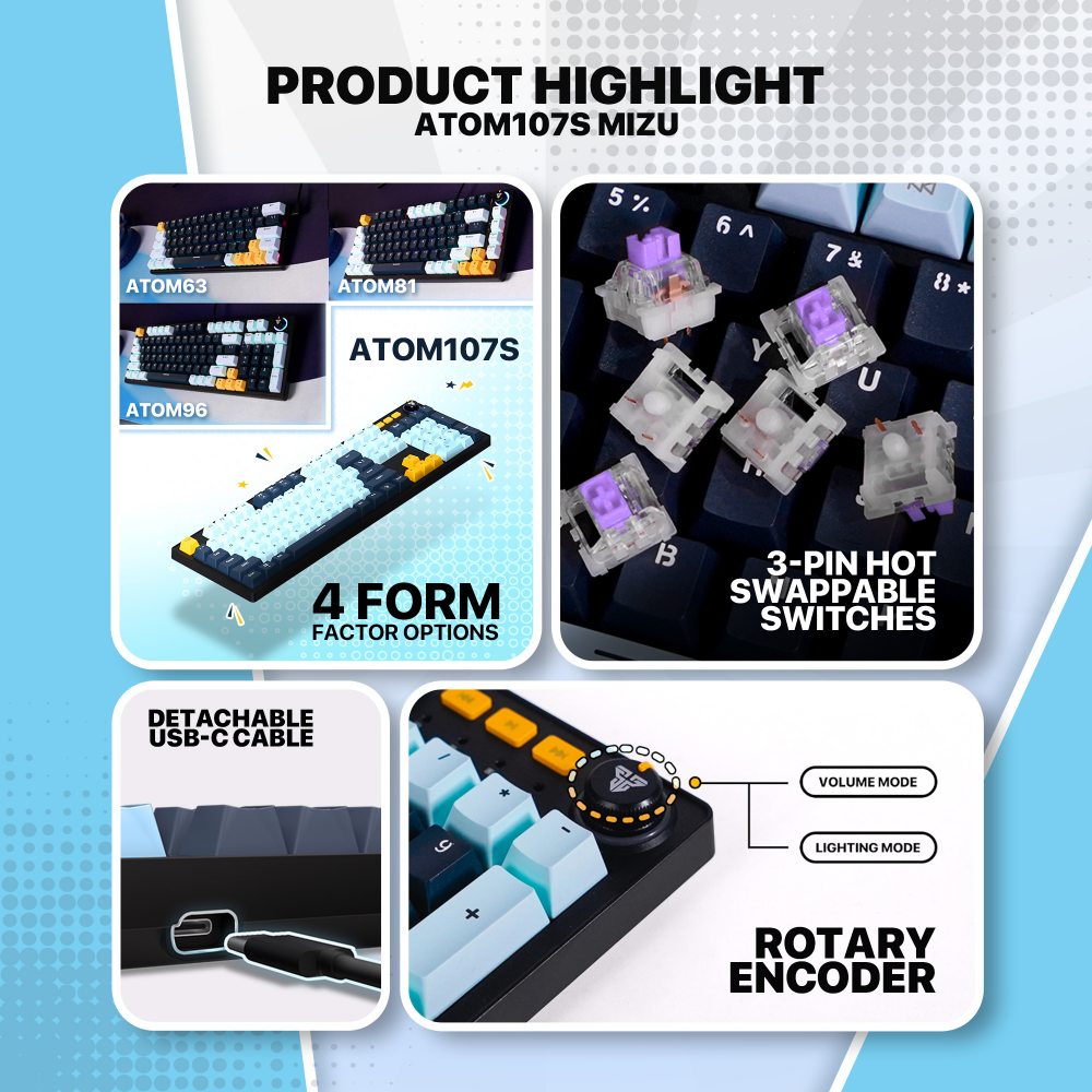 Tastatura Mehanicka Gaming Fantech MK893S RGB Atom 107S MIZU Blue (Taro switch)
