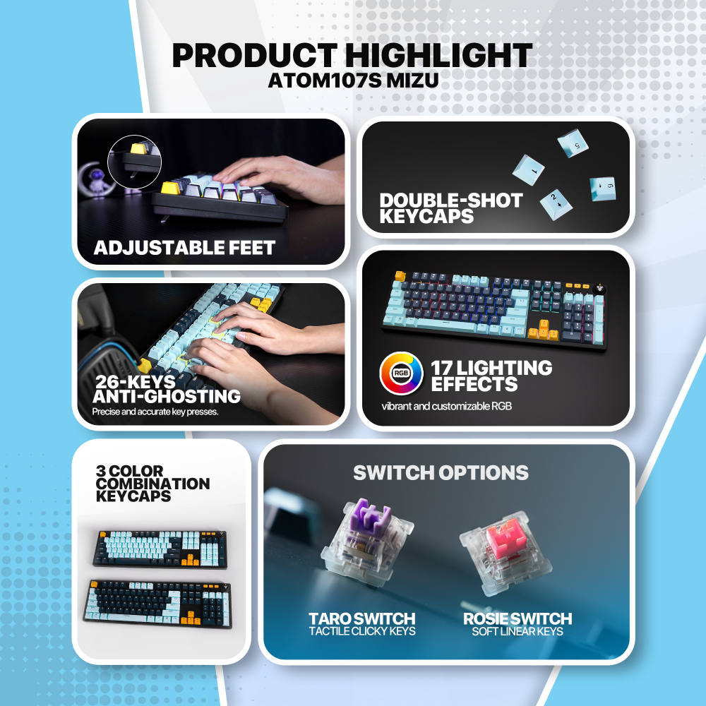 Tastatura Mehanicka Gaming Fantech MK893S RGB Atom 107S MIZU Blue (Taro switch)