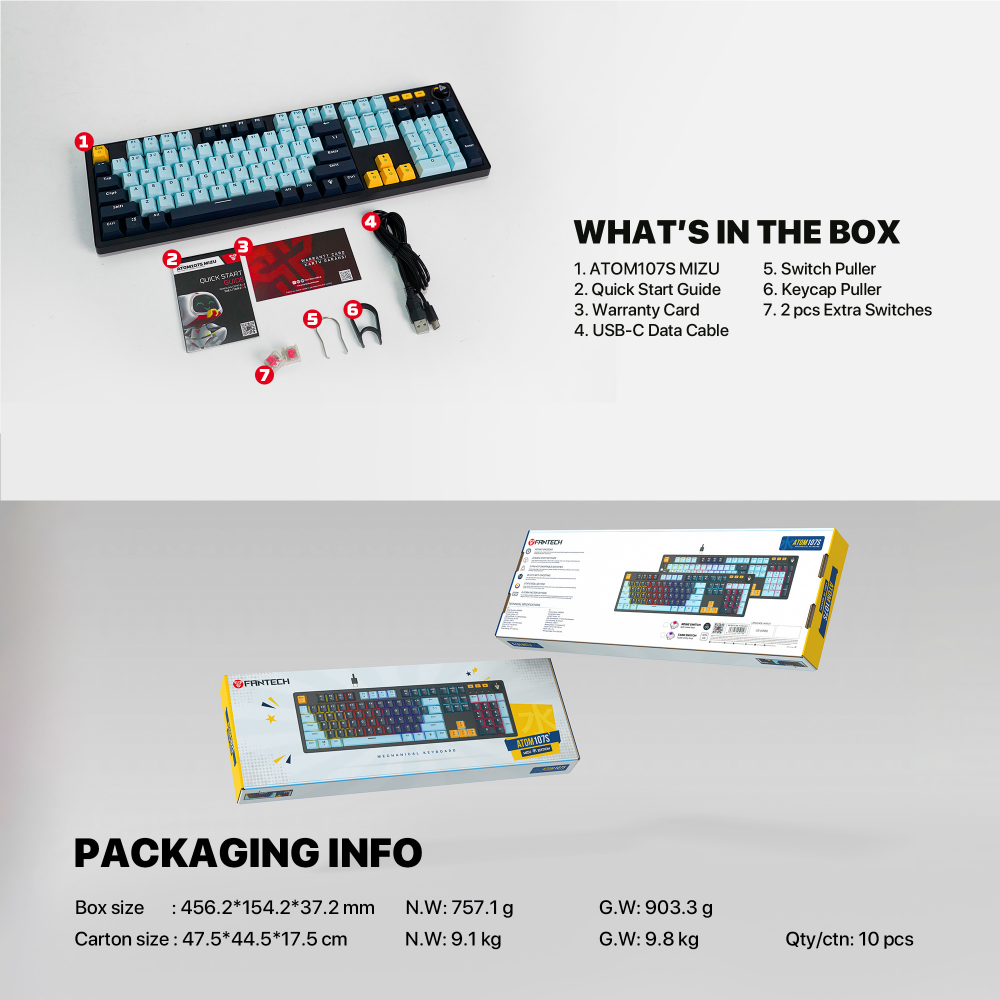 Tastatura Mehanicka Gaming Fantech MK893S RGB Atom 107S MIZU Blue (Taro switch)