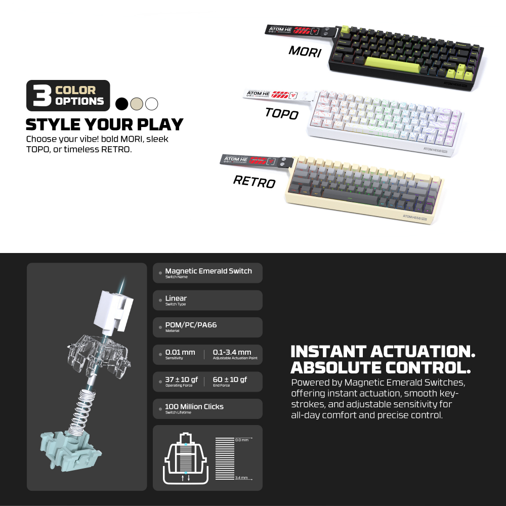 Tastatura Wired Magnetic Gaming Fantech MK922 Atom HE68 Pro Mori crna (emerald switch)