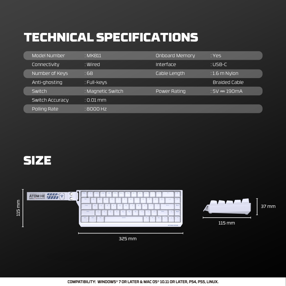 Tastatura Wired Magnetic Gaming Fantech MK811 RGB Atom HE68 crna (emerald switch)