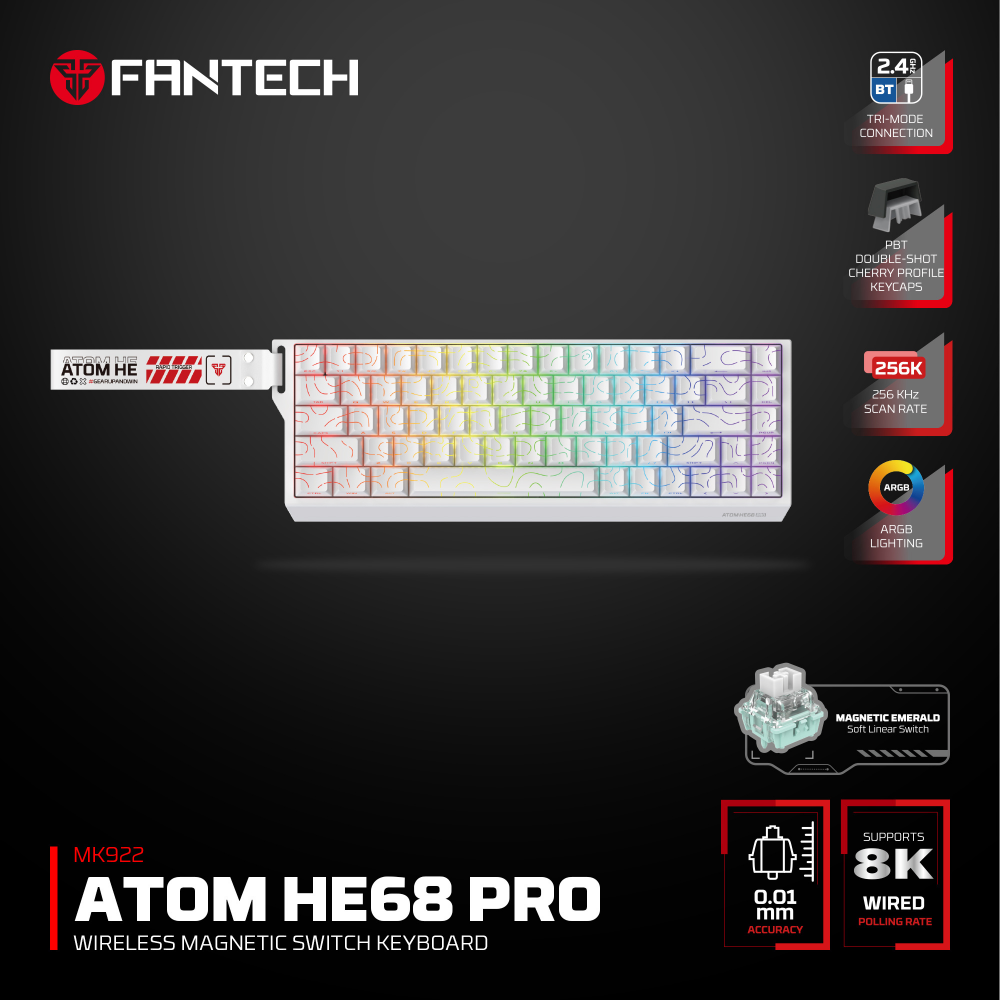 Tastatura Wired Magnetic Gaming Fantech MK922 Atom HE68 Pro Topo bela (emerald switch)