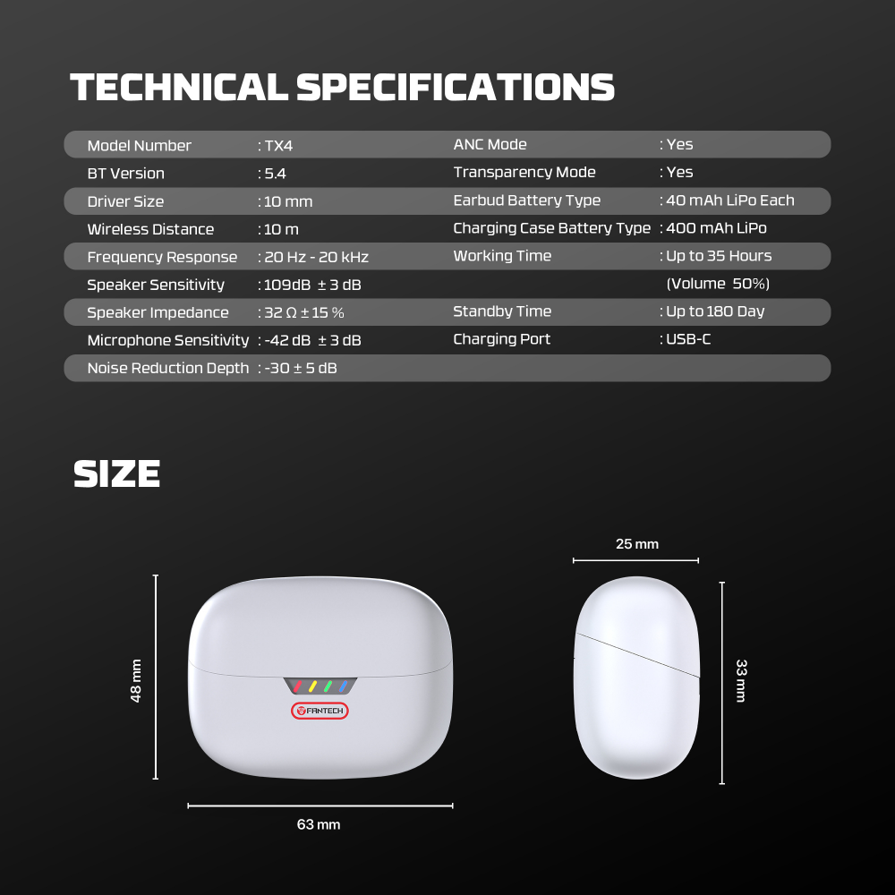 Bluetooth slusalice Fantech TX4 Mithril ANC Super Maxfit sive