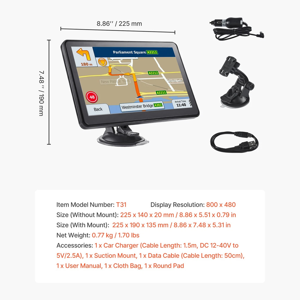GPS Navigacija T31 JWD 9 inca 16GB crna