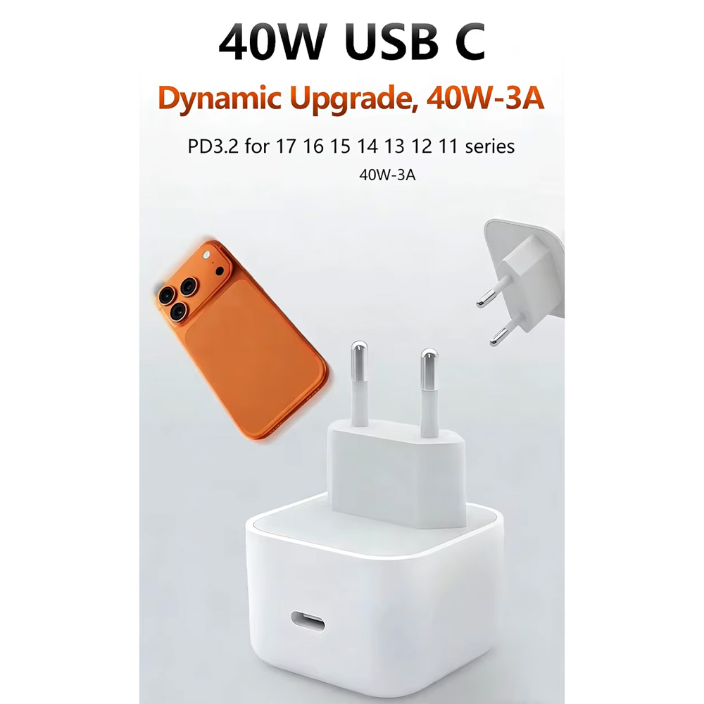 Kucni punjac PD Fast charger 40W za iPhone 17 sa PD Type C kablom CE beli