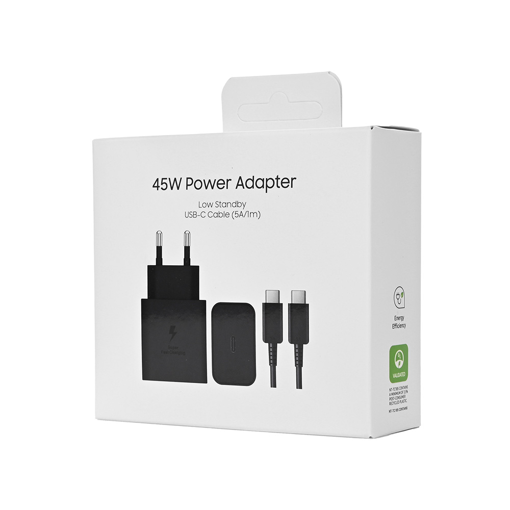 Kucni punjac PD Fast charger 45W redizajn za Samsung sa PD Type C kablom CE crni