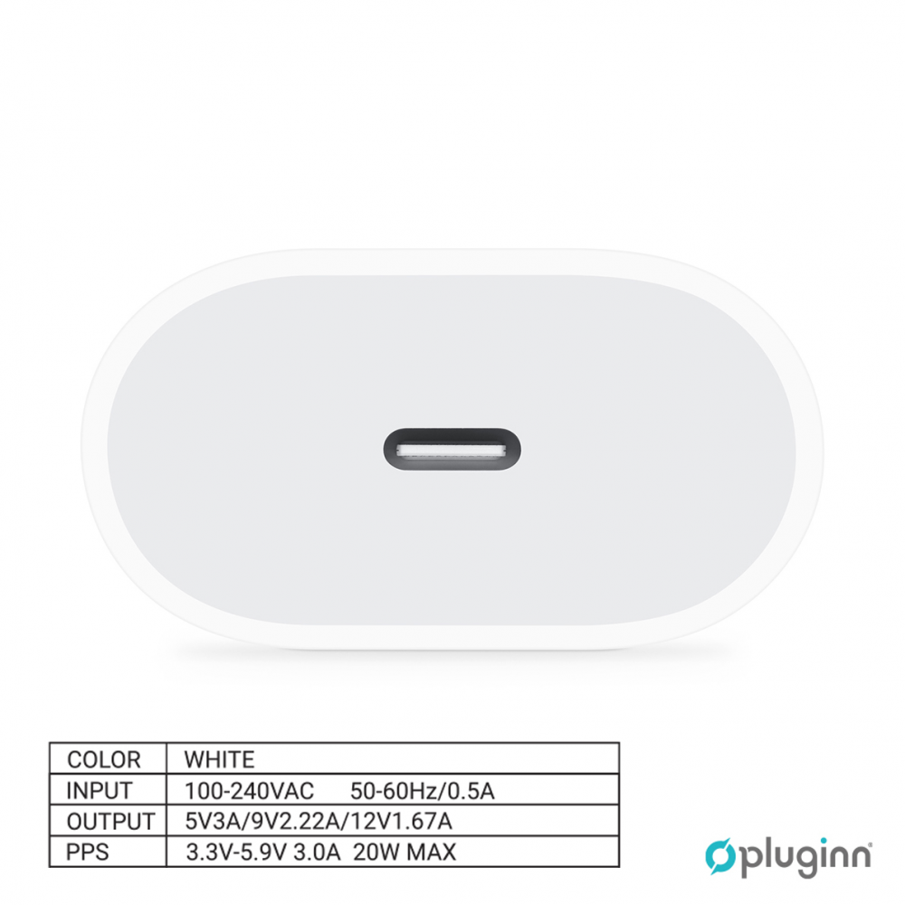 Kucni Punjac Pluginn AJ-20 A2347 EMC3621 PD Fast 20W za iPhone 11-14 sa PD Type C kablom CE beli