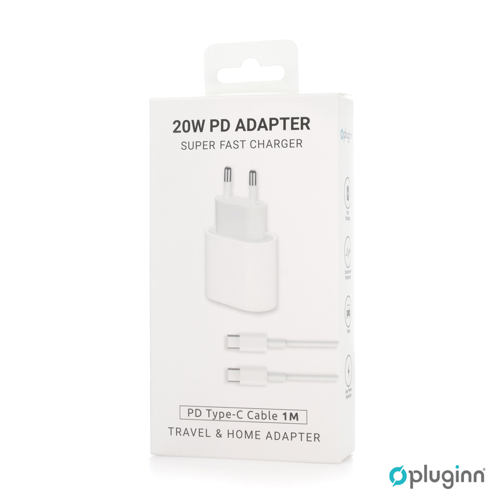 Kucni Punjac Pluginn AJ-20 A2347 EMC3621 PD Fast 20W za iPhone 11-14 sa PD Type C kablom CE beli