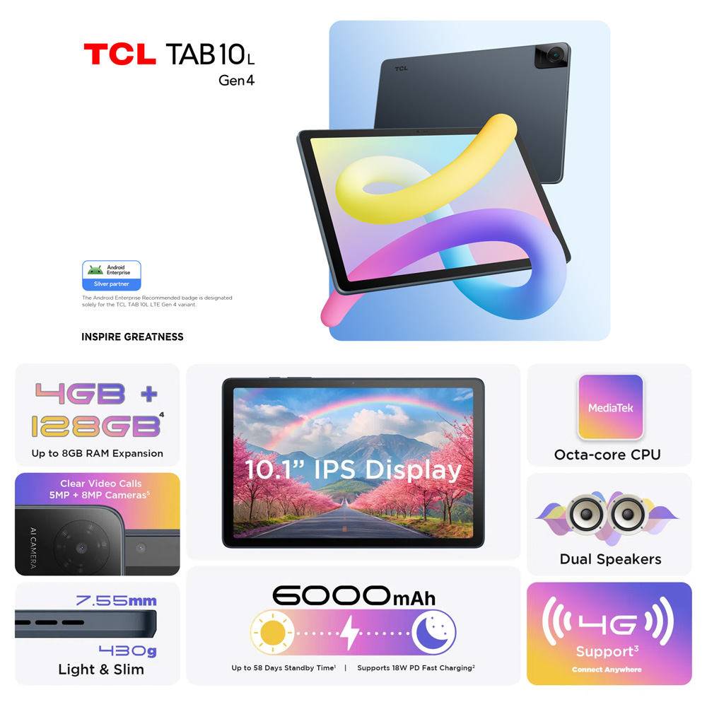 Tablet TCL Tab 10L Gen4 WiFi 10.1" 4GB/128GB