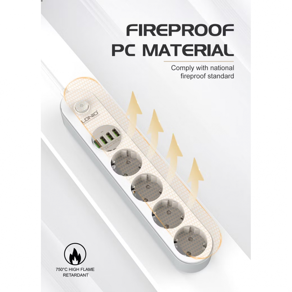 Produzni kabl LDNIO SE1-C 2500W EU, 4 uticnice 2xUSB 12W, 2xPD 20W beli 2m