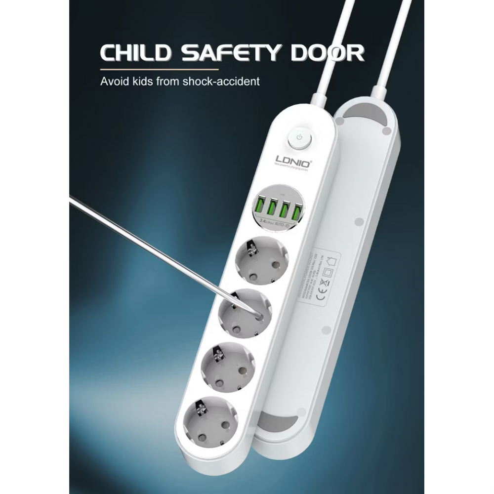Produzni kabl LDNIO SE1-C 2500W EU, 4 uticnice 2xUSB 12W, 2xPD 20W beli 2m