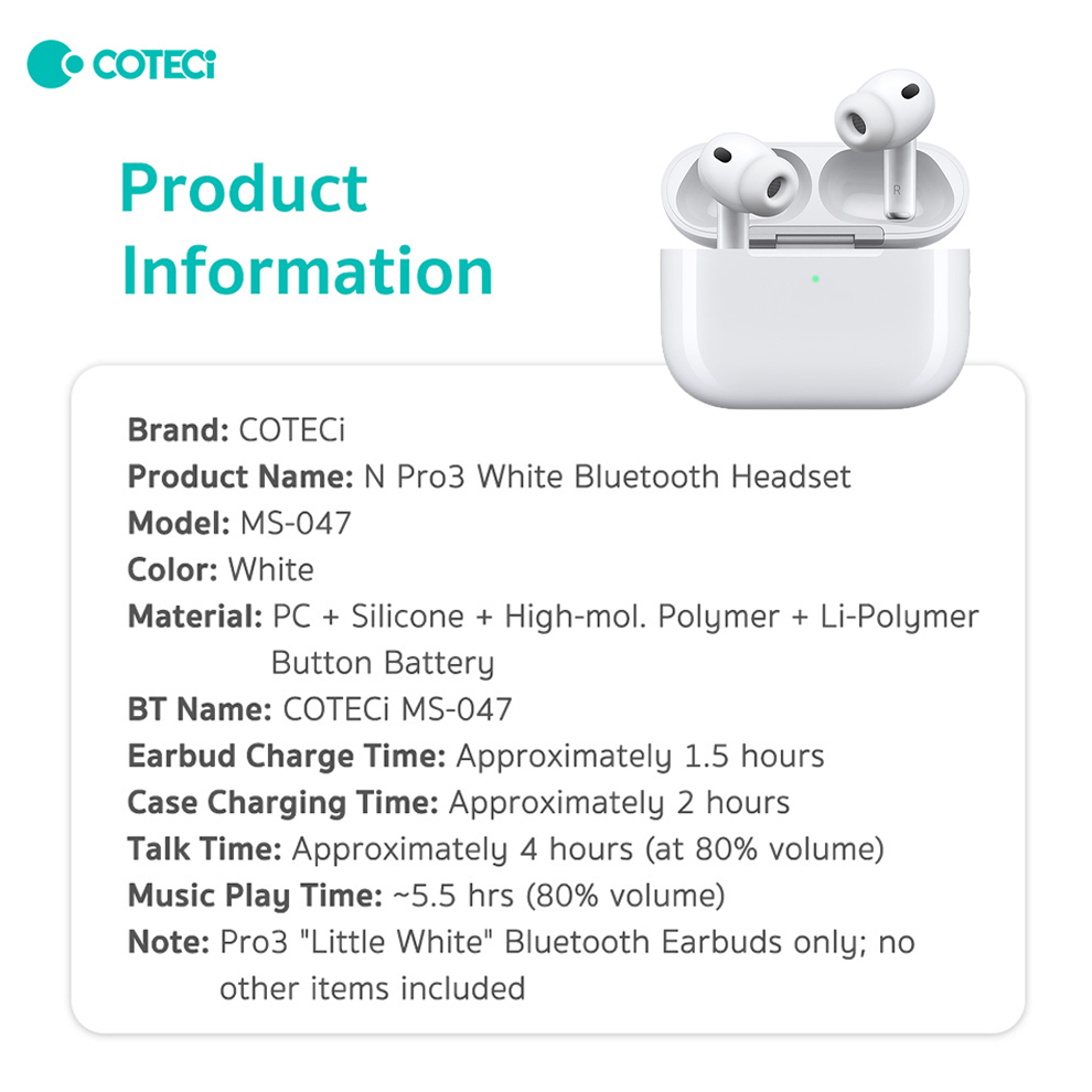 Bluetooth slusalice Coteci Smart Pods Pro 3 bele