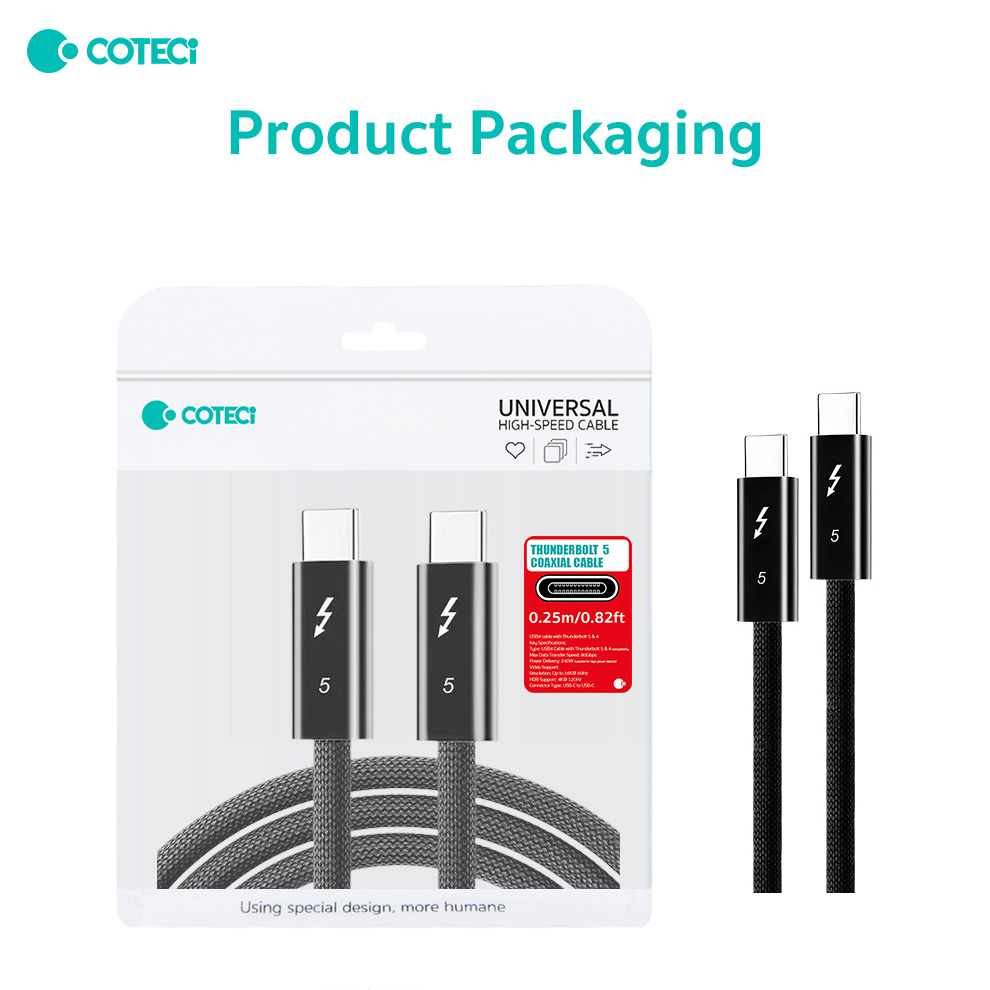 Data kabl Coteci Thunderbolt OF-065 120Gbps 240W 4k PD Type C na Type C crni 0.25m