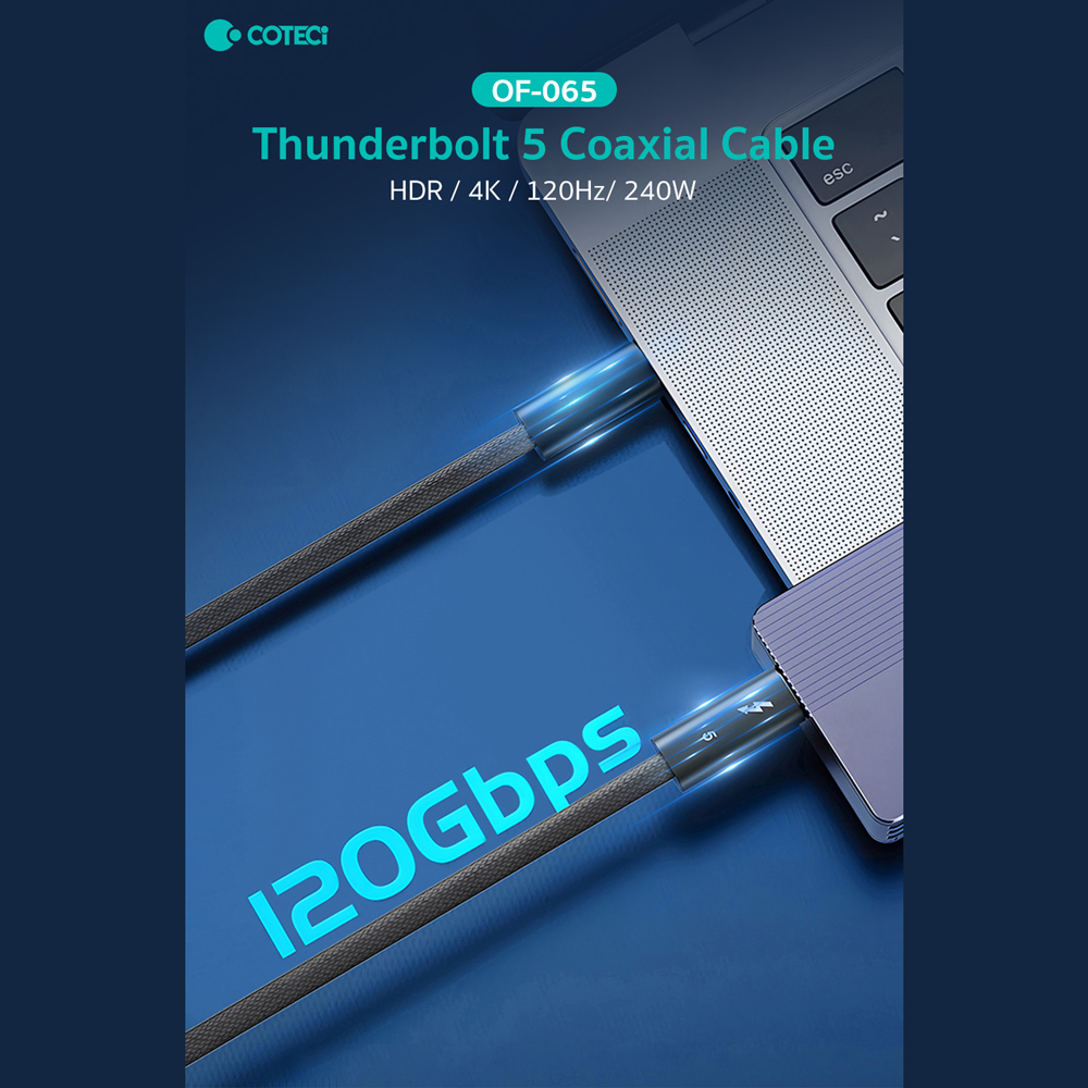 Data kabl Coteci Thunderbolt OF-065 120Gbps 240W 4k PD Type C na Type C crni 1.5m