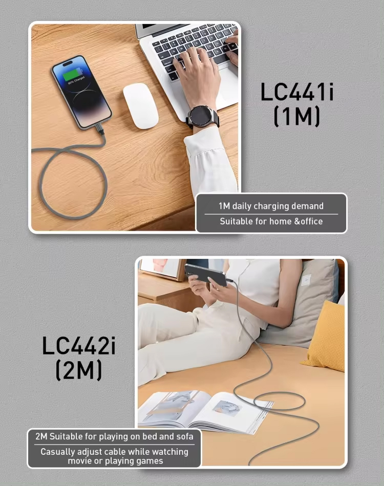 Data kabl LDNIO LC441I 30w, Type C na iPhone lightning sivi 1m
