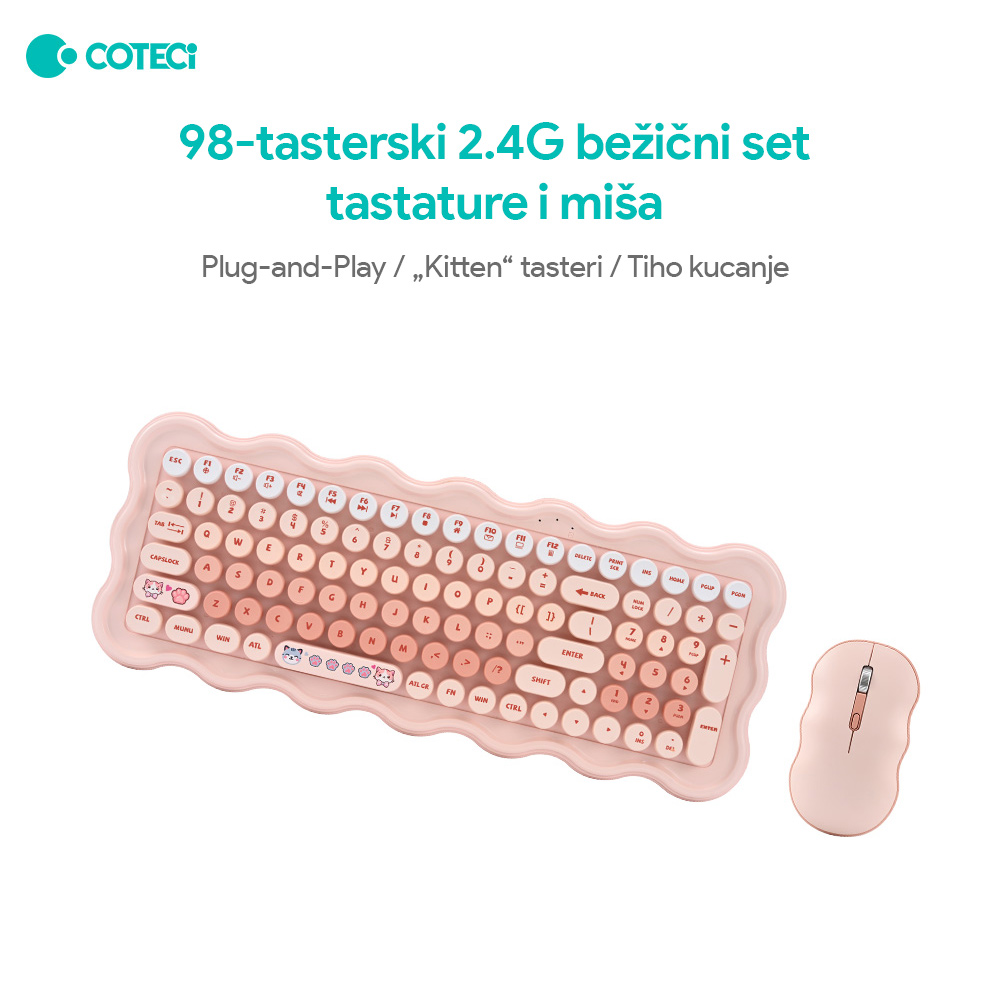 Combo mis i tastatura Coteci OF-056 roze