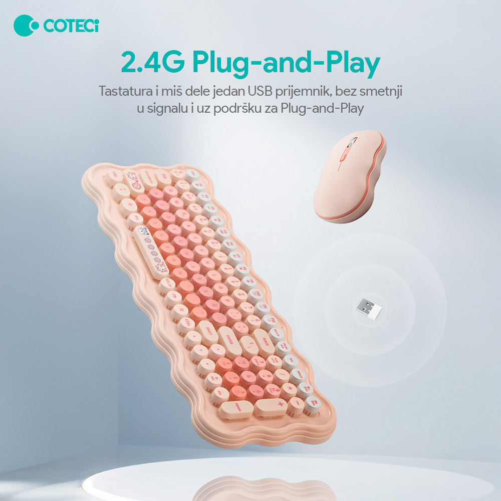 Combo mis i tastatura Coteci OF-056 roze