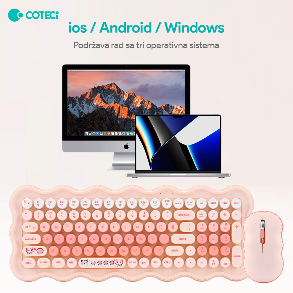 Combo mis i tastatura Coteci OF-056 roze