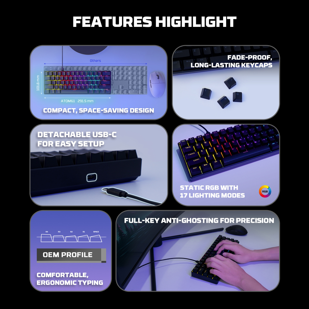 Tastatura Mehanicka Gaming Fantech MK211 RGB Atom61 crna (red switch)