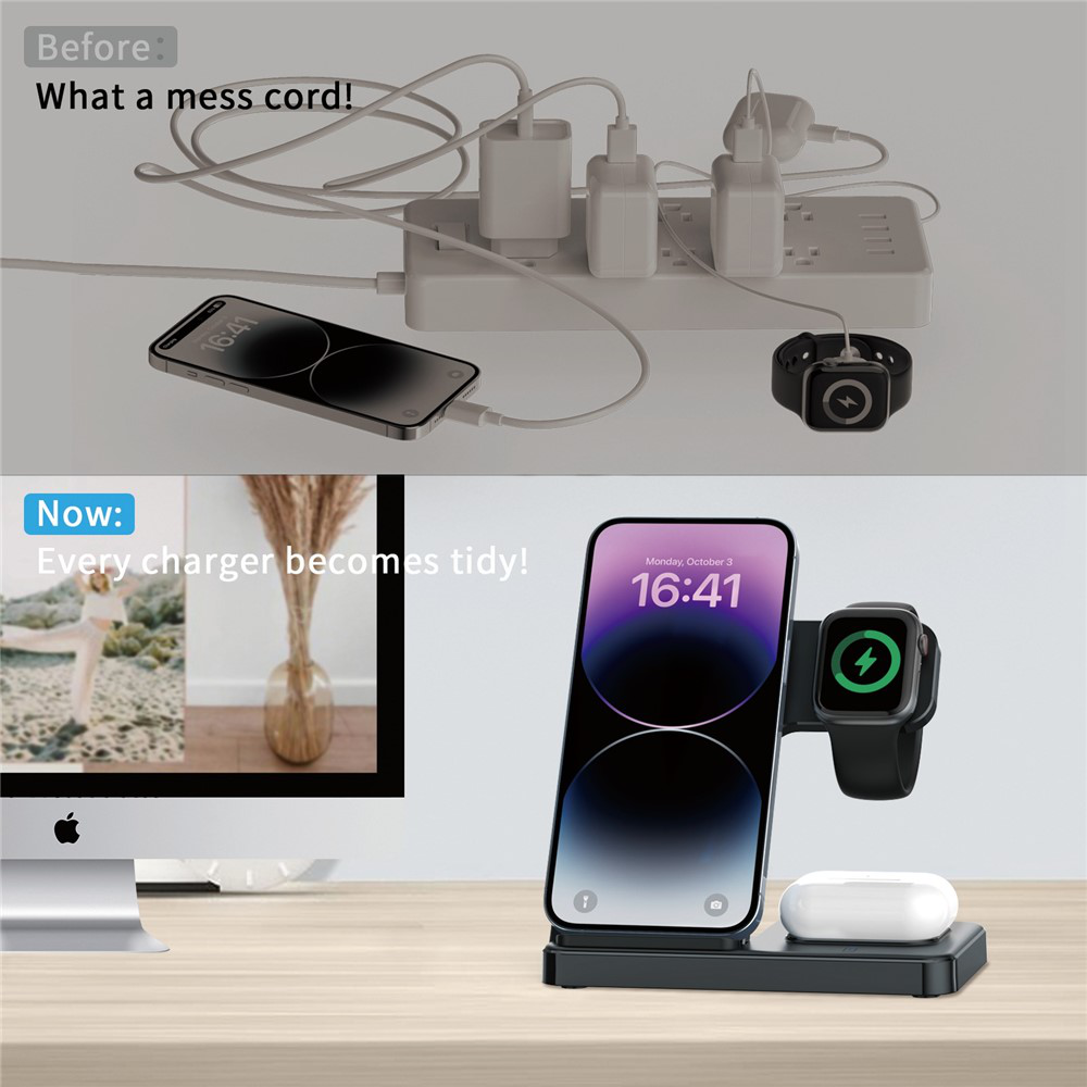 Desktop drzac za mobilni telefon Z5G 3u1 (wireless punjac za mobilni telefon, slusalice i Apple smart watch)
