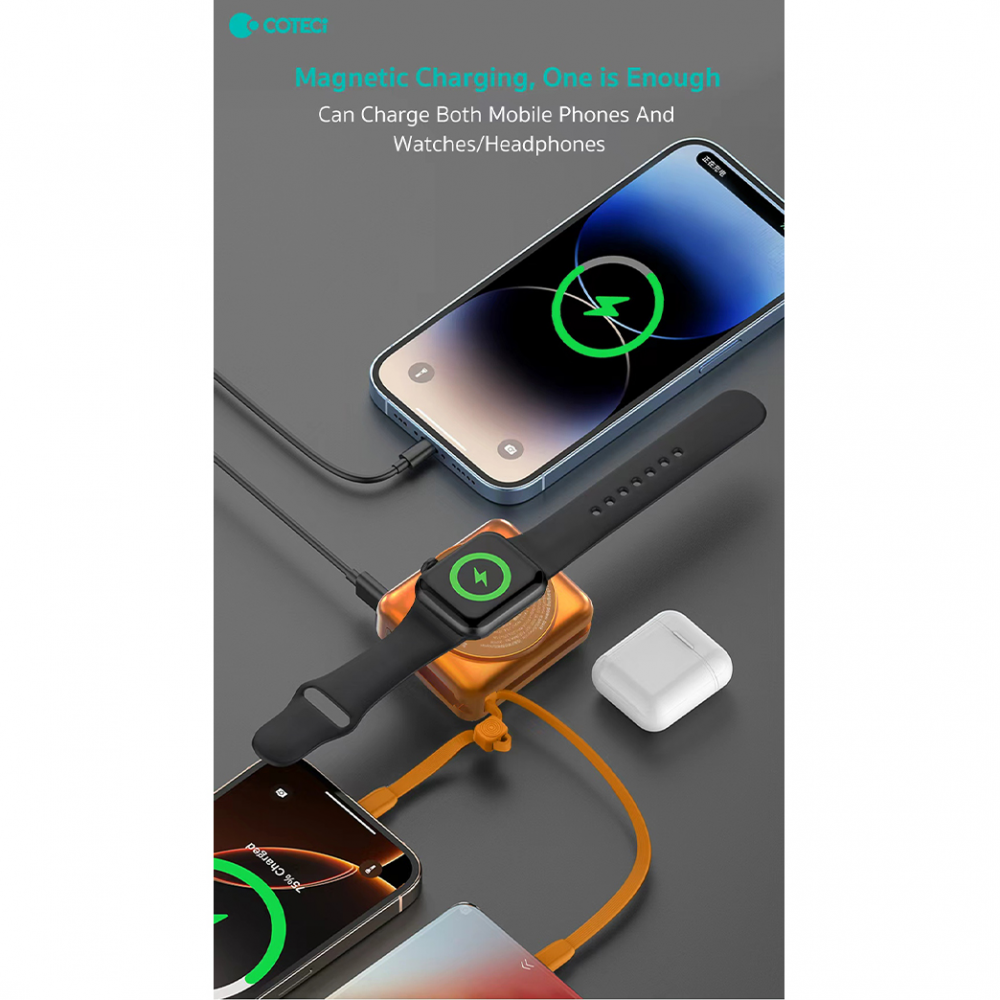 Power bank prenosiva baterija magnetic Coteci iH-145 3u1 narandzasta