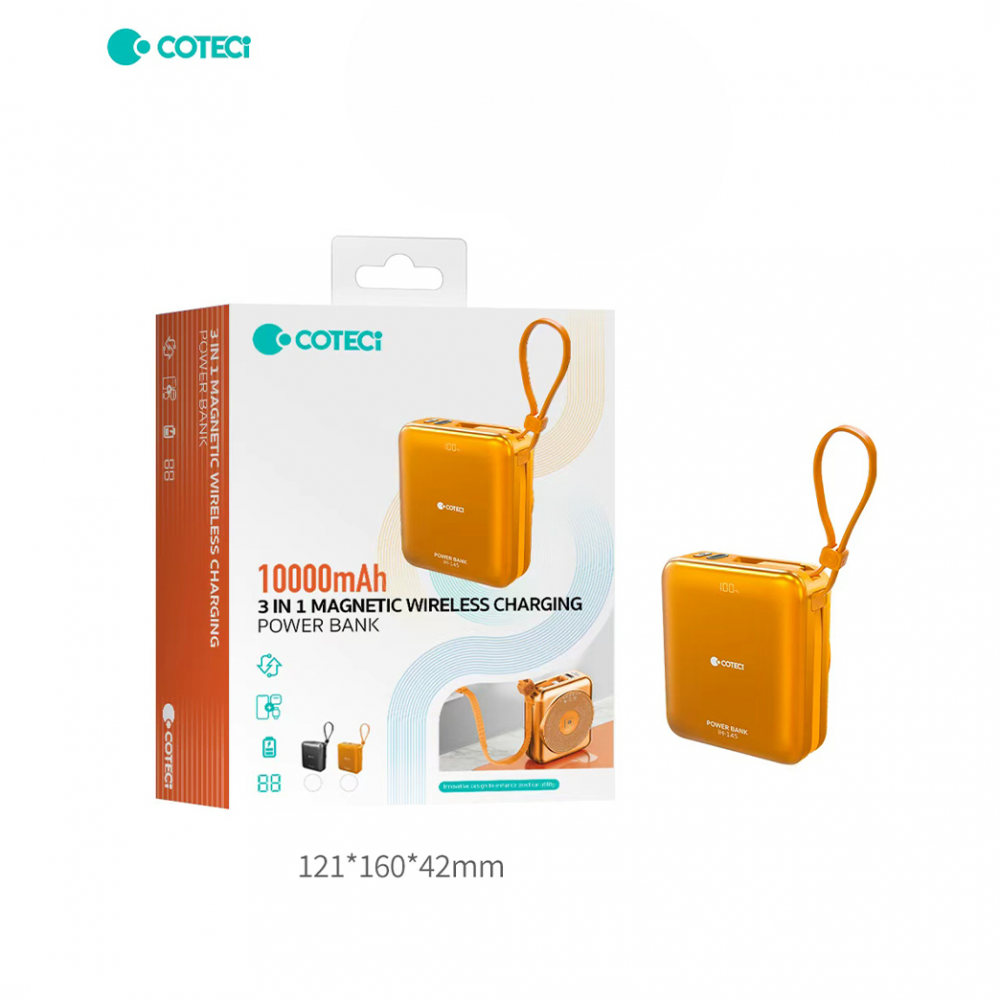 Power bank prenosiva baterija magnetic Coteci iH-145 3u1 narandzasta