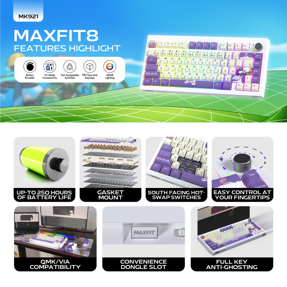 Tastatura Mehanicka Gaming Fantech MK921 Maxfit 8 Wireless ONE PIECE - GEAR5 (brown switch)