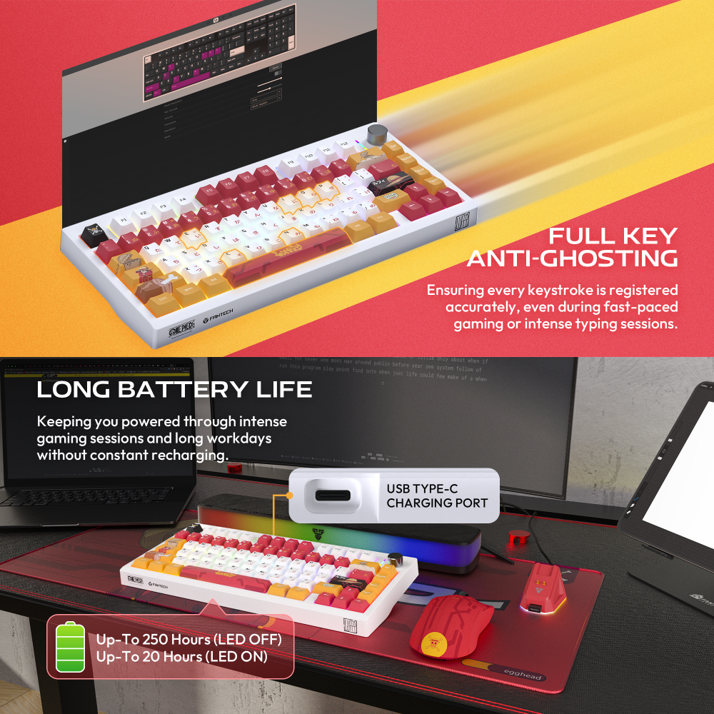 Tastatura Mehanicka Gaming Fantech MK921 Maxfit 8 Wireless ONE PIECE - LUFFY (white switch)