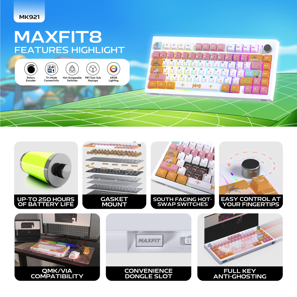 Tastatura Mehanicka Gaming Fantech MK921 Maxfit 8 Wireless ONE PIECE - NAMI (white switch)