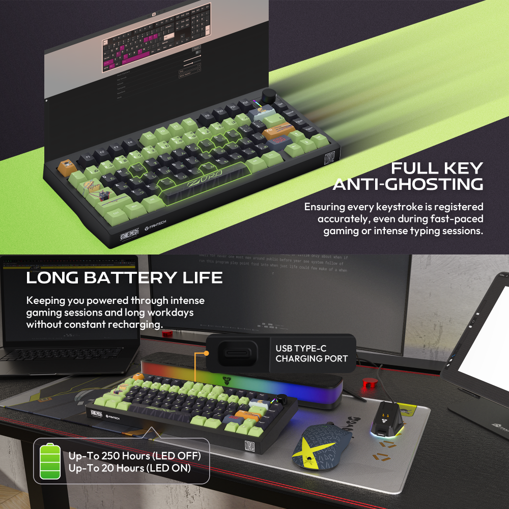 Tastatura Mehanicka Gaming Fantech MK921 Maxfit 8 Wireless ONE PIECE - ZORO (white switch)