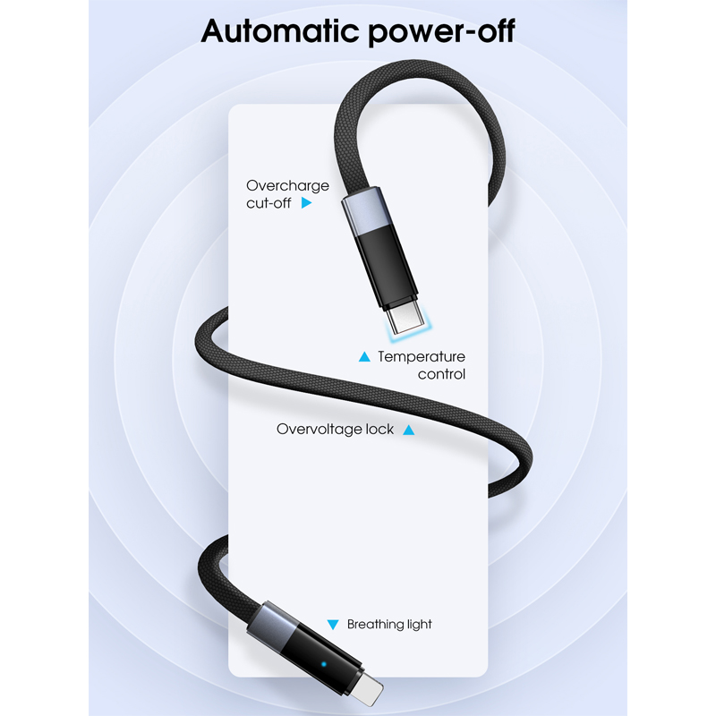 Data kabl LDNIO LC241i 30W Fast Automatic Power OFF Type C na iPhone lightning crni 1m