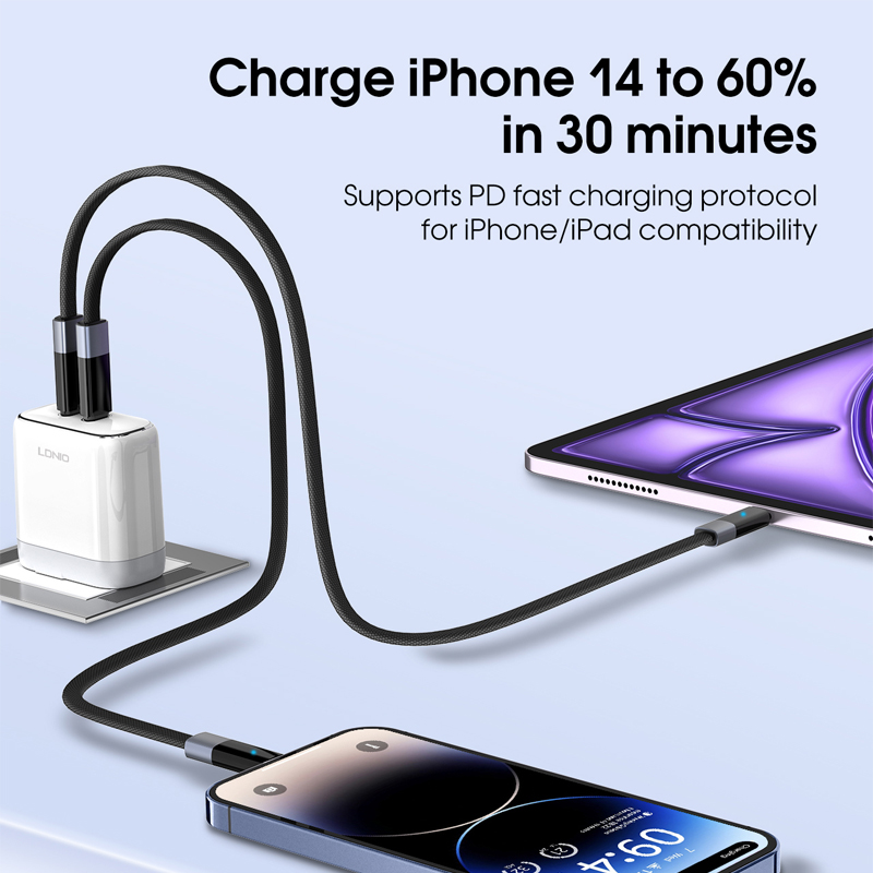 Data kabl LDNIO LC241i 30W Fast Automatic Power OFF Type C na iPhone lightning crni 1m
