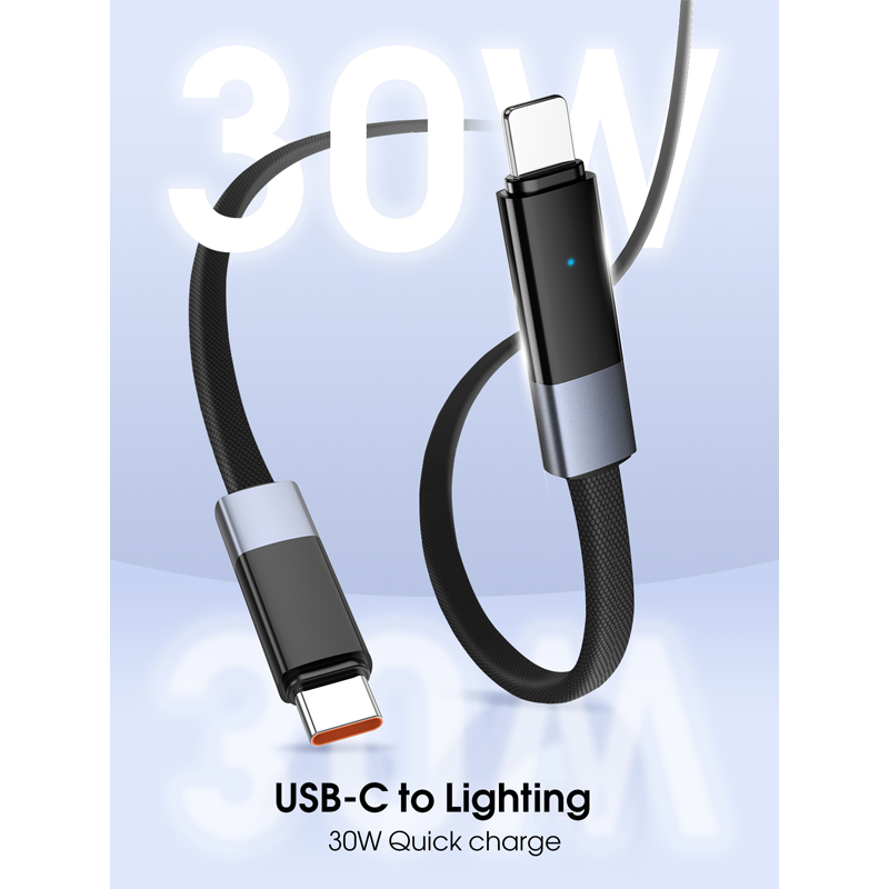 Data kabl LDNIO LC241i 30W Fast Automatic Power OFF Type C na iPhone lightning crni 1m