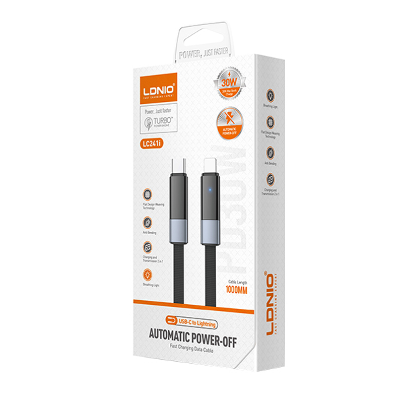 Data kabl LDNIO LC241i 30W Fast Automatic Power OFF Type C na iPhone lightning crni 1m
