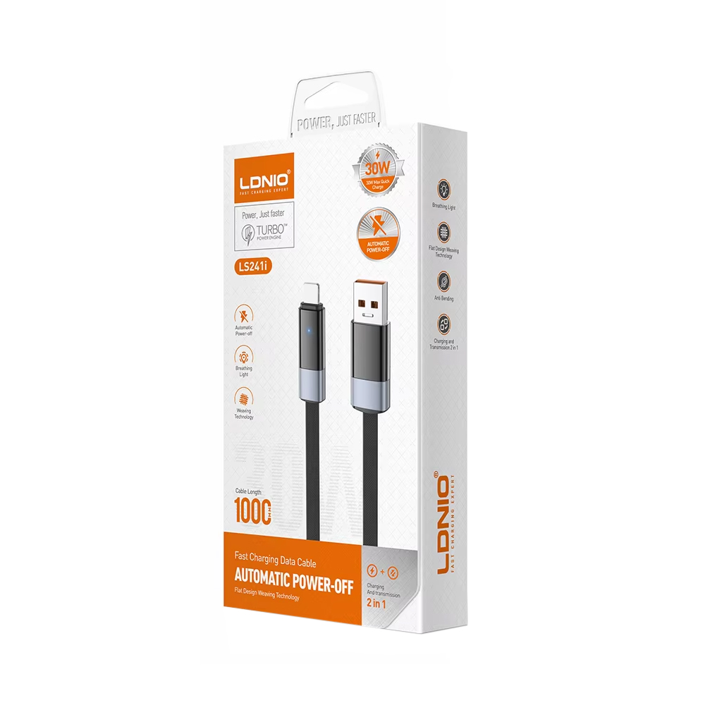 Data kabl LDNIO LS241 50W Fast Automatic Power OFF iPhone lightning crni 1m