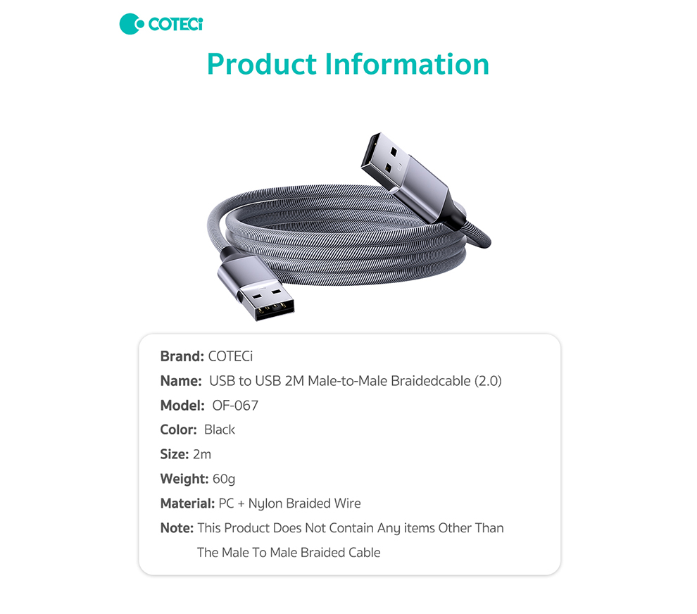 Kabl Coteci OF-067 USB nastavak 2.0 AM na AM 2m