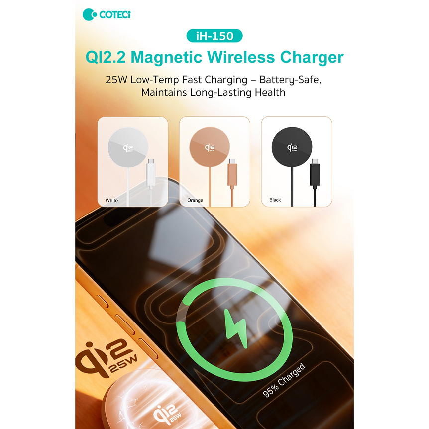 Wireless punjac magnetic Coteci iH-150 Qi2.2 25W crni